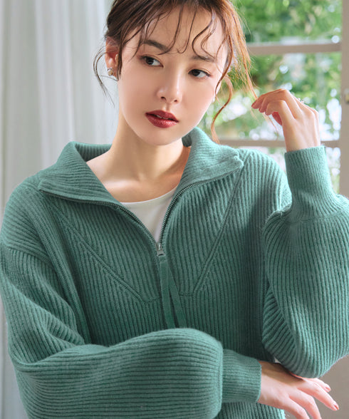 【クリアランスセール】ハーフジップリブニットワンピース