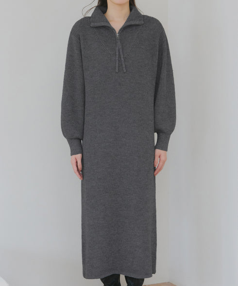 【クリアランスセール】ハーフジップリブニットワンピース