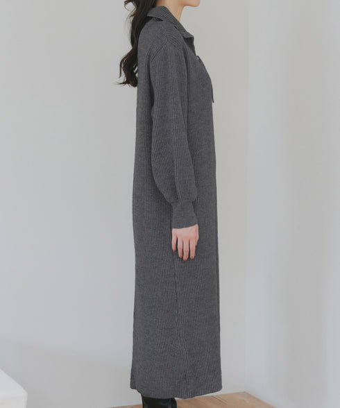 【クリアランスセール】ハーフジップリブニットワンピース