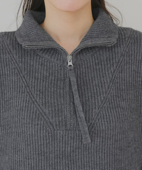 【クリアランスセール】ハーフジップリブニットワンピース