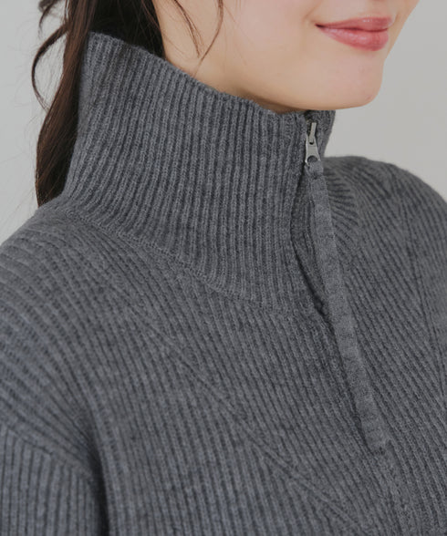 【クリアランスセール】ハーフジップリブニットワンピース