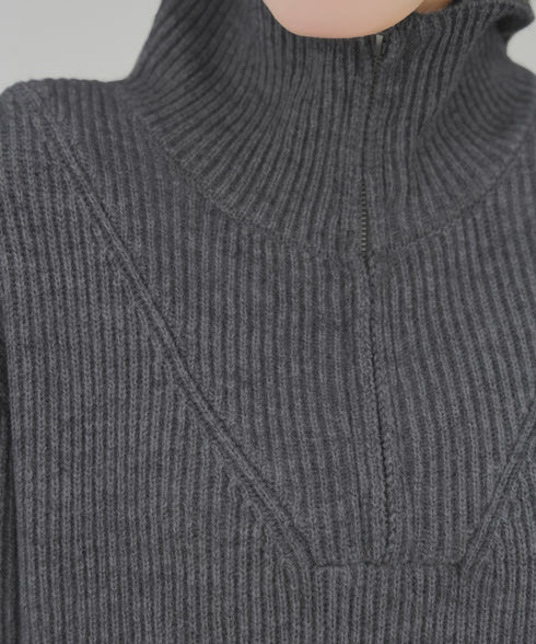 【クリアランスセール】ハーフジップリブニットワンピース