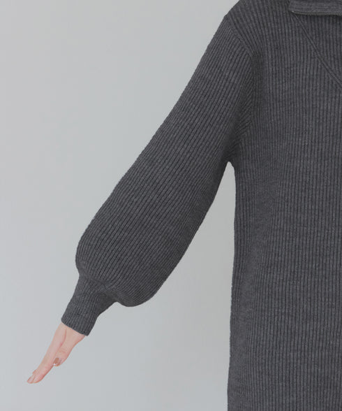 【クリアランスセール】ハーフジップリブニットワンピース