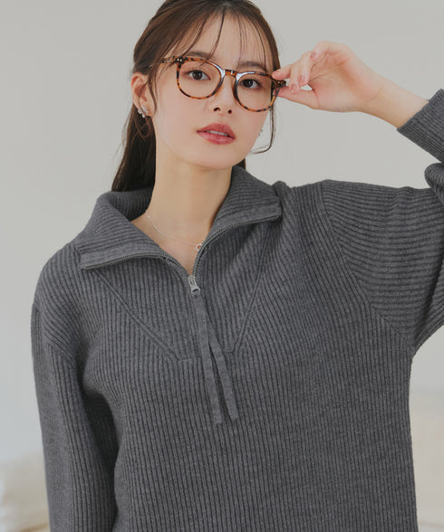 【クリアランスセール】ハーフジップリブニットワンピース