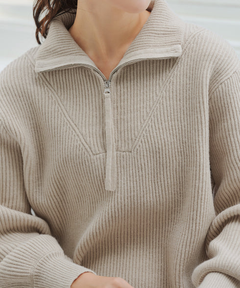 【クリアランスセール】ハーフジップリブニットワンピース