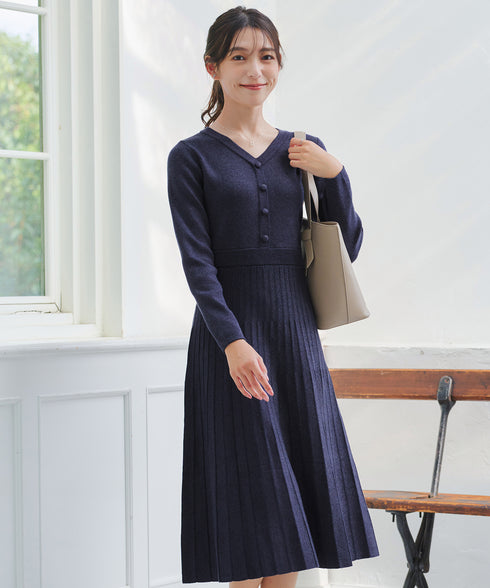 【クリアランスセール】くるみボタンニットワンピース