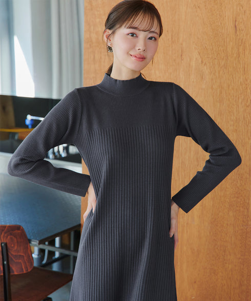 【安田美沙子さん着用】リブ切替ニットワンピース