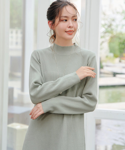 【安田美沙子さん着用】リブ切替ニットワンピース