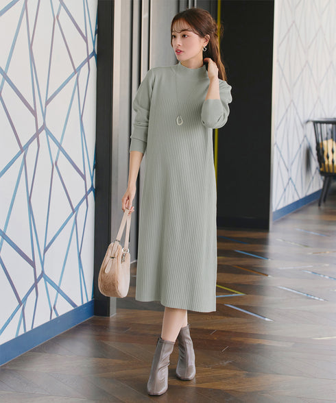 【安田美沙子さん着用】リブ切替ニットワンピース