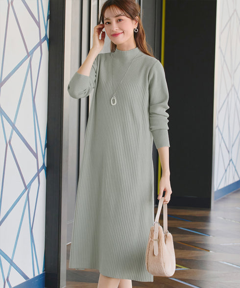 【安田美沙子さん着用】リブ切替ニットワンピース