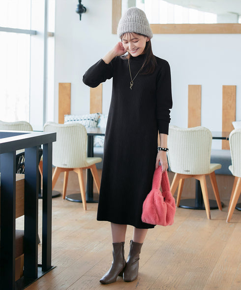 【安田美沙子さん着用】リブ切替ニットワンピース