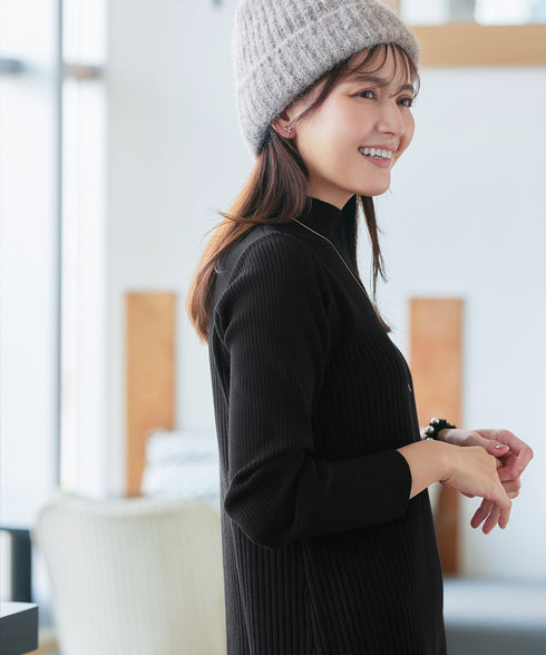 【安田美沙子さん着用】リブ切替ニットワンピース