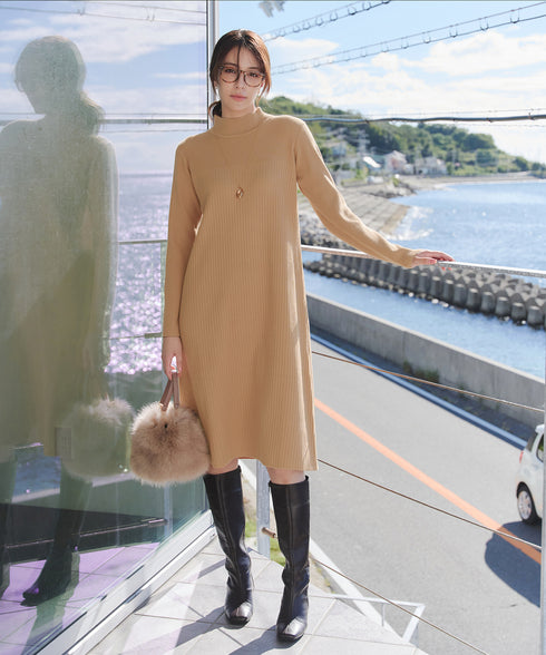 【安田美沙子さん着用】リブ切替ニットワンピース