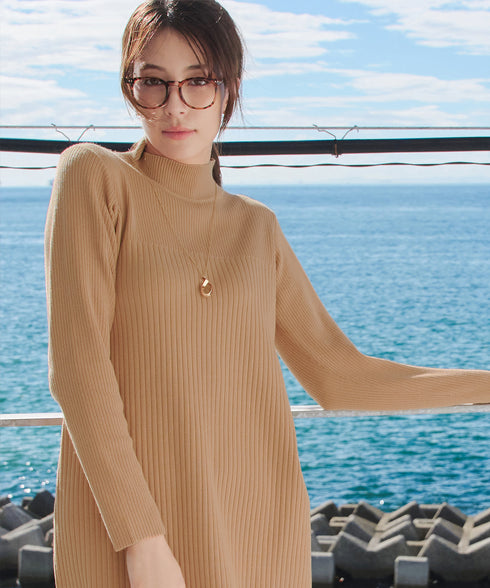 【安田美沙子さん着用】リブ切替ニットワンピース