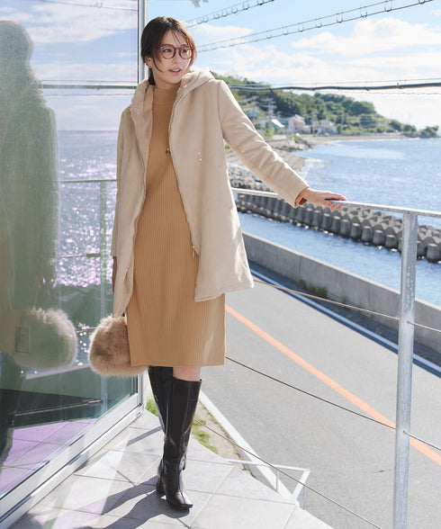 【安田美沙子さん着用】リブ切替ニットワンピース