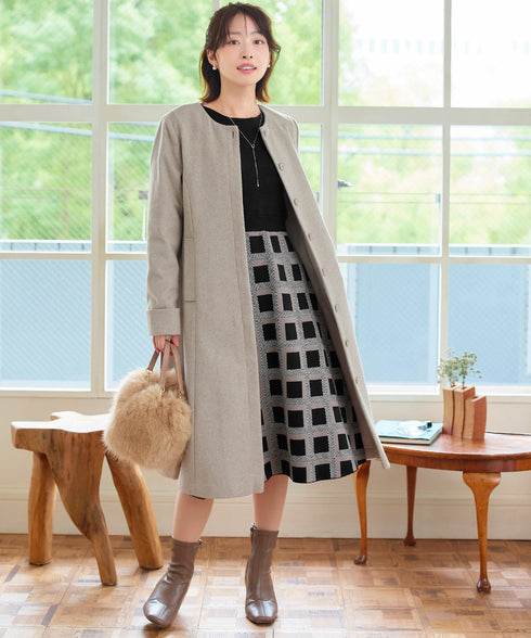 【クリアランスセール】リボンベルト付きチェック柄ニットワンピース