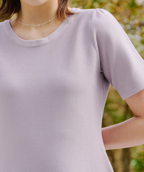 【アウトレット】クールネック半袖ニットフレアワンピース