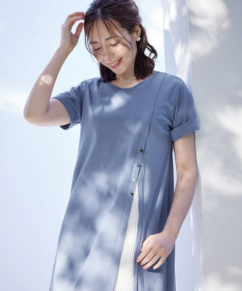 【UVケア・接触冷感】“あまラク” アシメプリーツカットソーワンピース