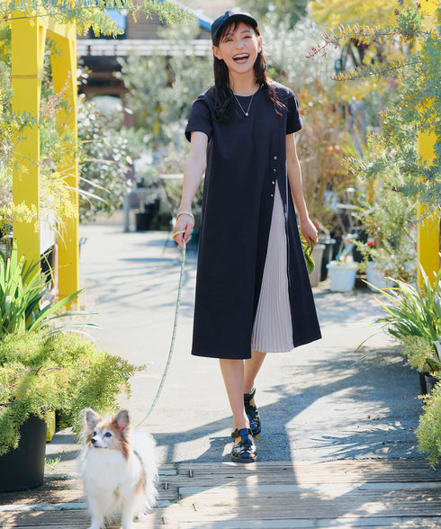 【UVケア・接触冷感】“あまラク” アシメプリーツカットソーワンピース