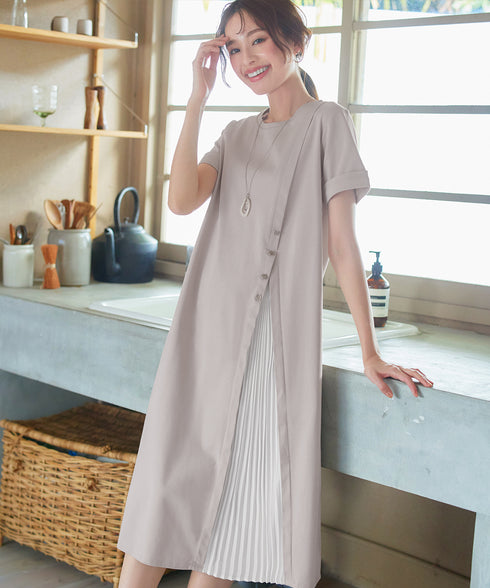 【UVケア・接触冷感】“あまラク” アシメプリーツカットソーワンピース