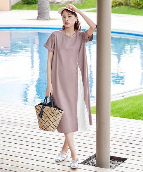 【UVケア・接触冷感】“あまラク” アシメプリーツカットソーワンピース