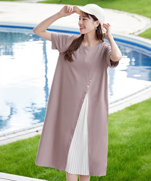 【UVケア・接触冷感】“あまラク” アシメプリーツカットソーワンピース