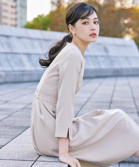 アシンメトリータックフレアワンピース