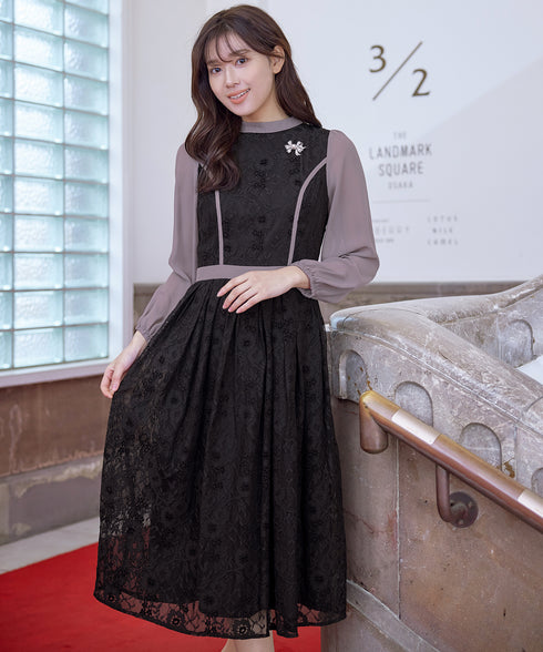 レースコンビフレアワンピース