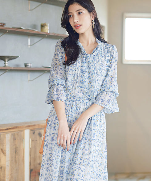 プリントボウタイ柄ワンピース