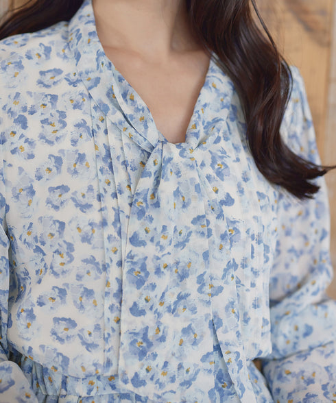 プリントボウタイ柄ワンピース