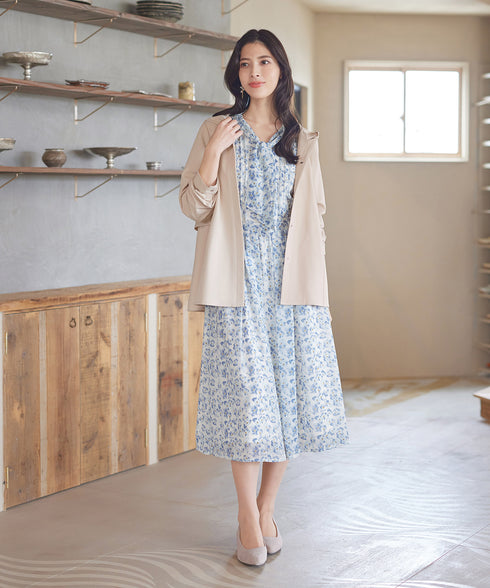 プリントボウタイ柄ワンピース