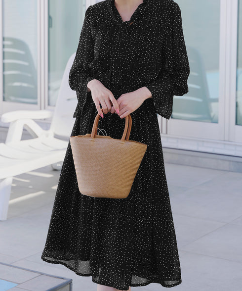 プリントボウタイ柄ワンピース