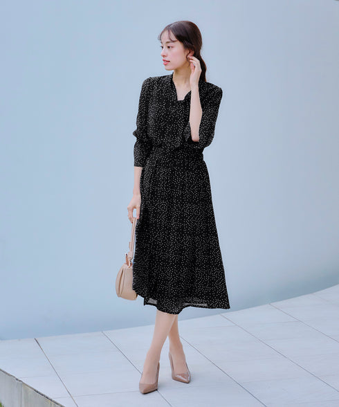 プリントボウタイ柄ワンピース