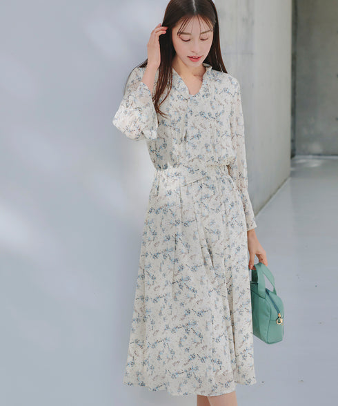 プリントボウタイ柄ワンピース