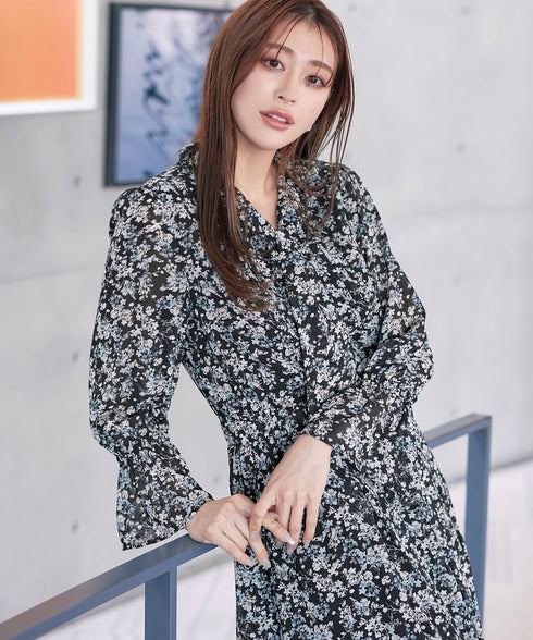 プリントボウタイ柄ワンピース