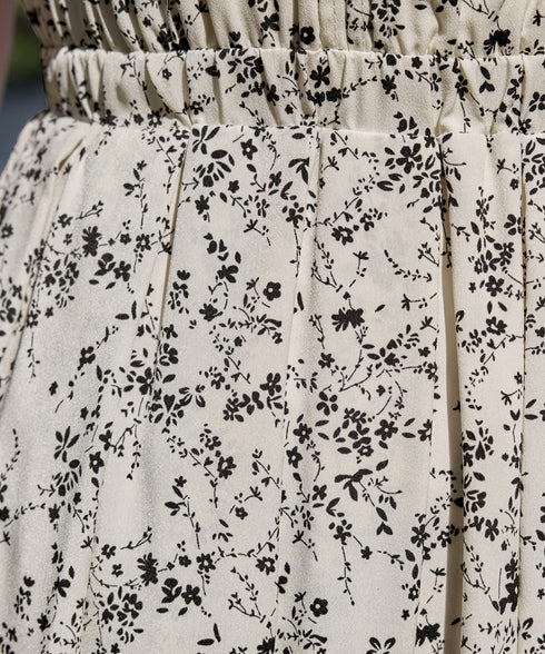 【アウトレット / 袖が選べる】配色モノクロ花柄ワンピース