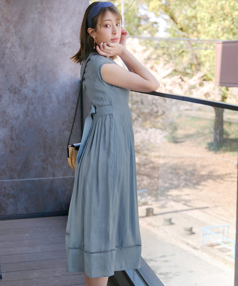 【アウトレット】はしごレースフレアワンピース