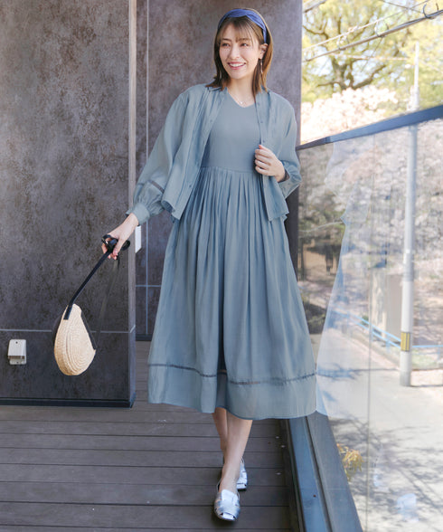 【アウトレット】はしごレースフレアワンピース