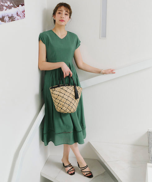 【アウトレット】はしごレースフレアワンピース