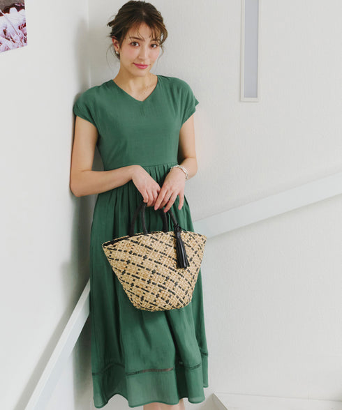 【アウトレット】はしごレースフレアワンピース