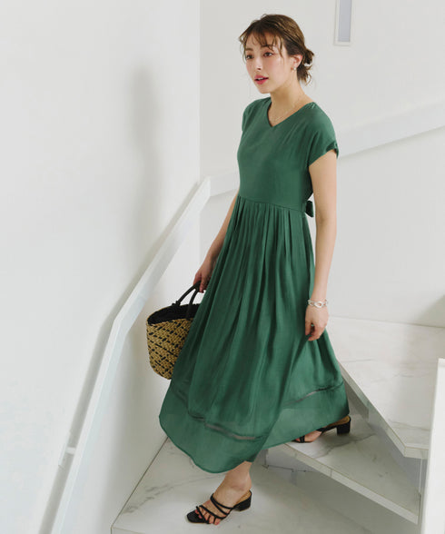 【アウトレット】はしごレースフレアワンピース