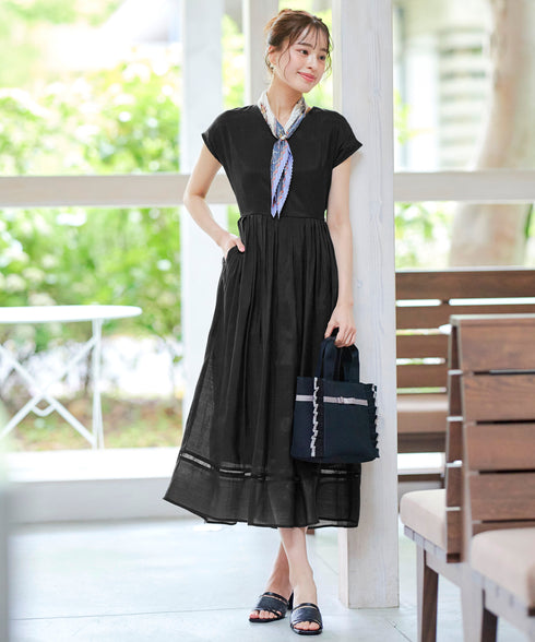 【アウトレット】はしごレースフレアワンピース