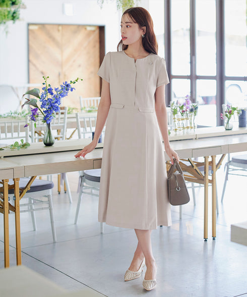 【小倉優子さん着用】フラップポケットミディアム丈フレアワンピース