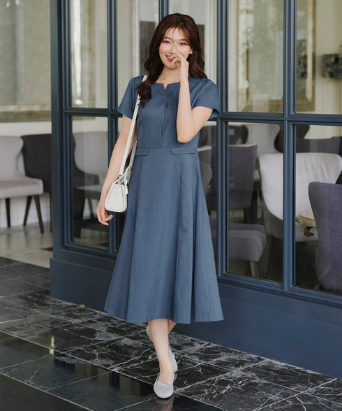 【小倉優子さん着用】フラップポケットミディアム丈フレアワンピース