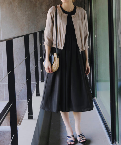 【アウトレット】シャーリングパフスリーブシアーワンピース