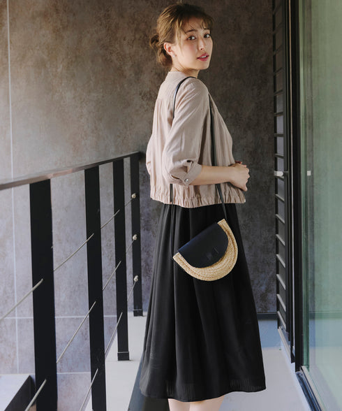 【アウトレット】シャーリングパフスリーブシアーワンピース