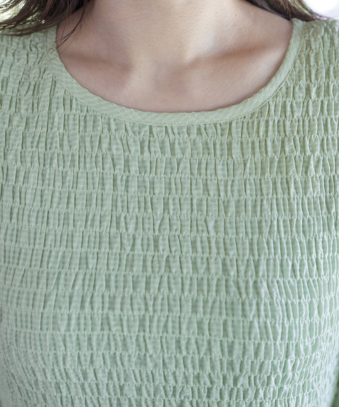 【アウトレット】シャーリングパフスリーブシアーワンピース