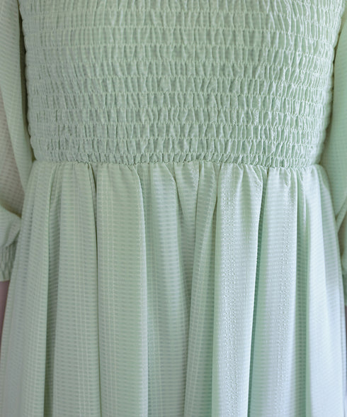 【アウトレット】シャーリングパフスリーブシアーワンピース