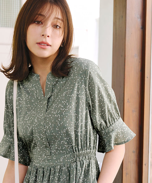 キャンディースリーブ花柄ワンピース