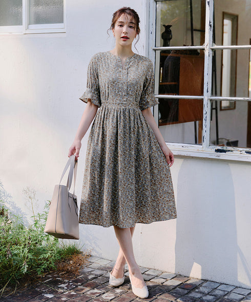 キャンディースリーブ花柄ワンピース